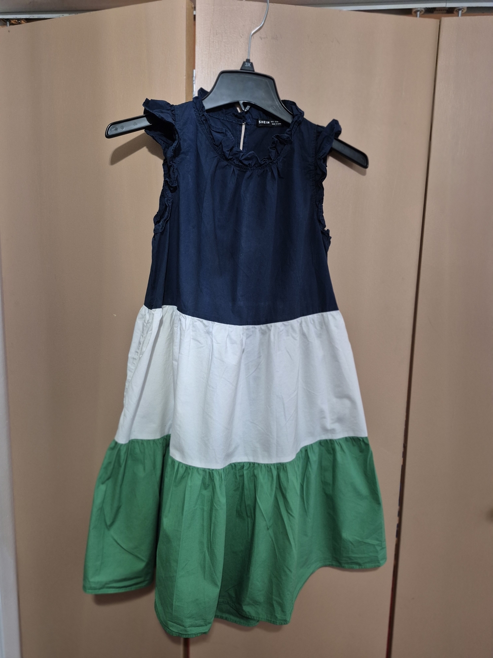 Women's Colorblock Navy, White & Green Tiered Dress